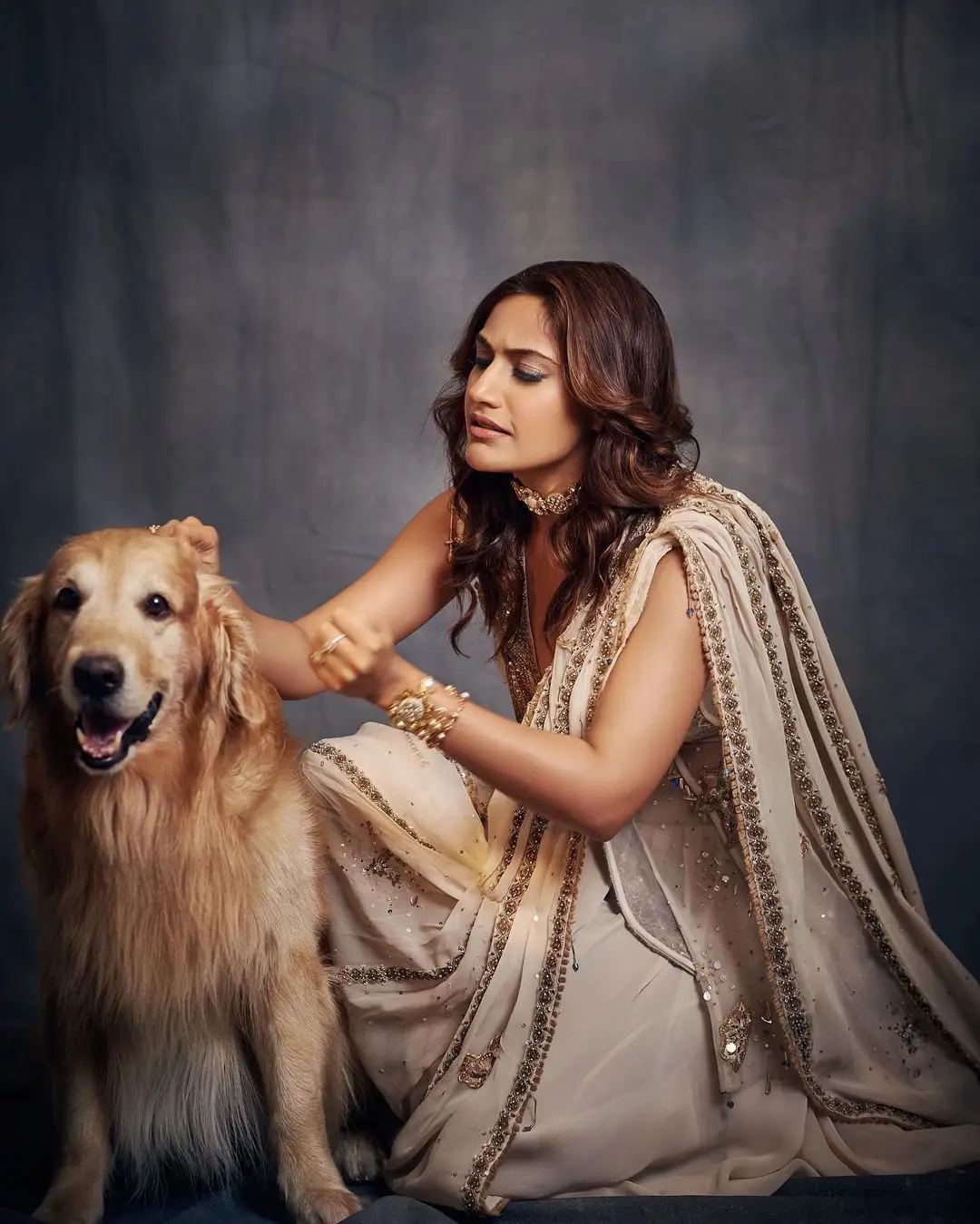 Indian Actress Surbhi Chandna in Sleeveless White Saree